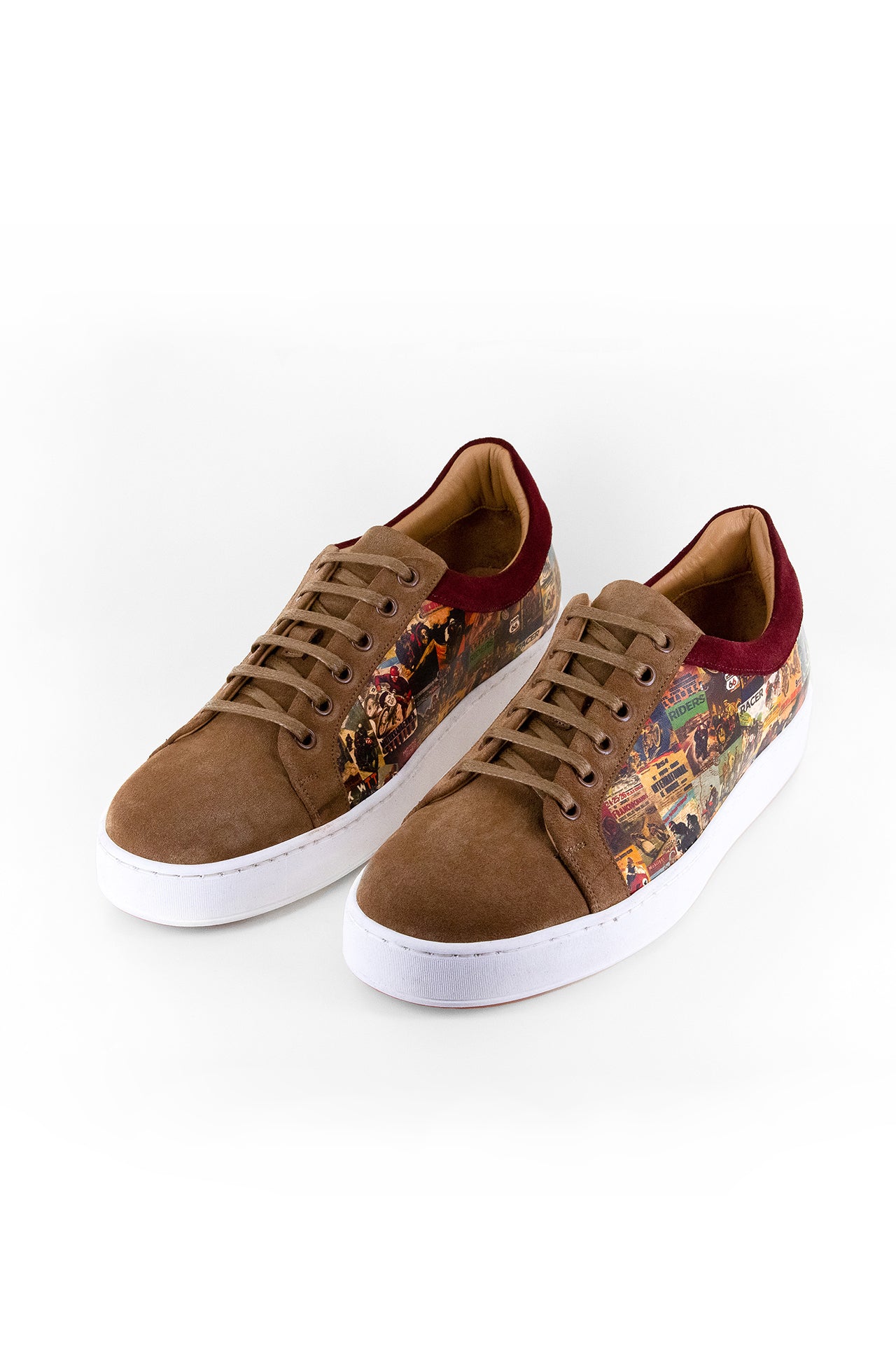 MOTOR RACE PRINT SUEDE AND LEATHER SNEAKERS