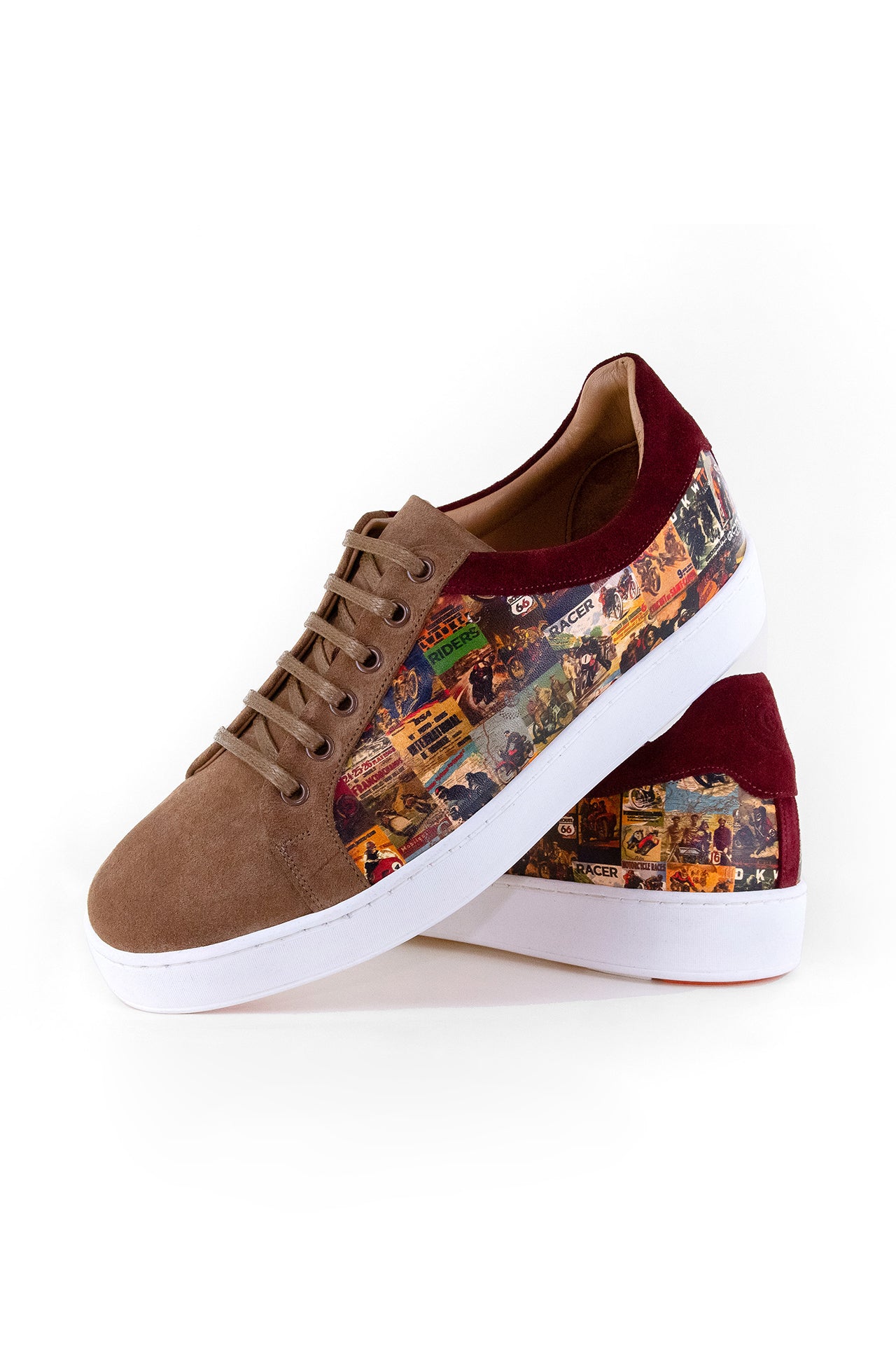 MOTOR RACE PRINT SUEDE AND LEATHER SNEAKERS