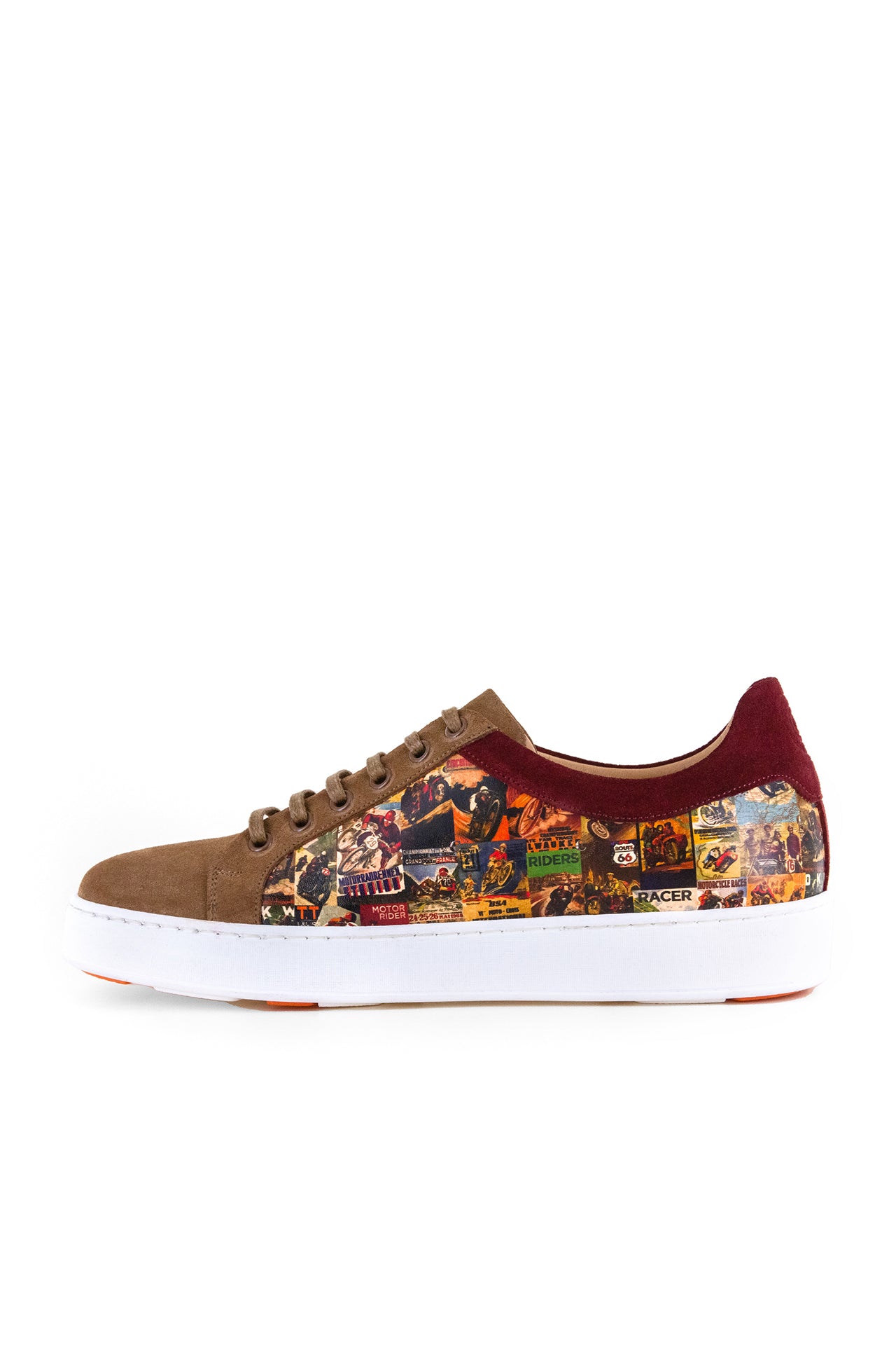 MOTOR RACE PRINT SUEDE AND LEATHER SNEAKERS