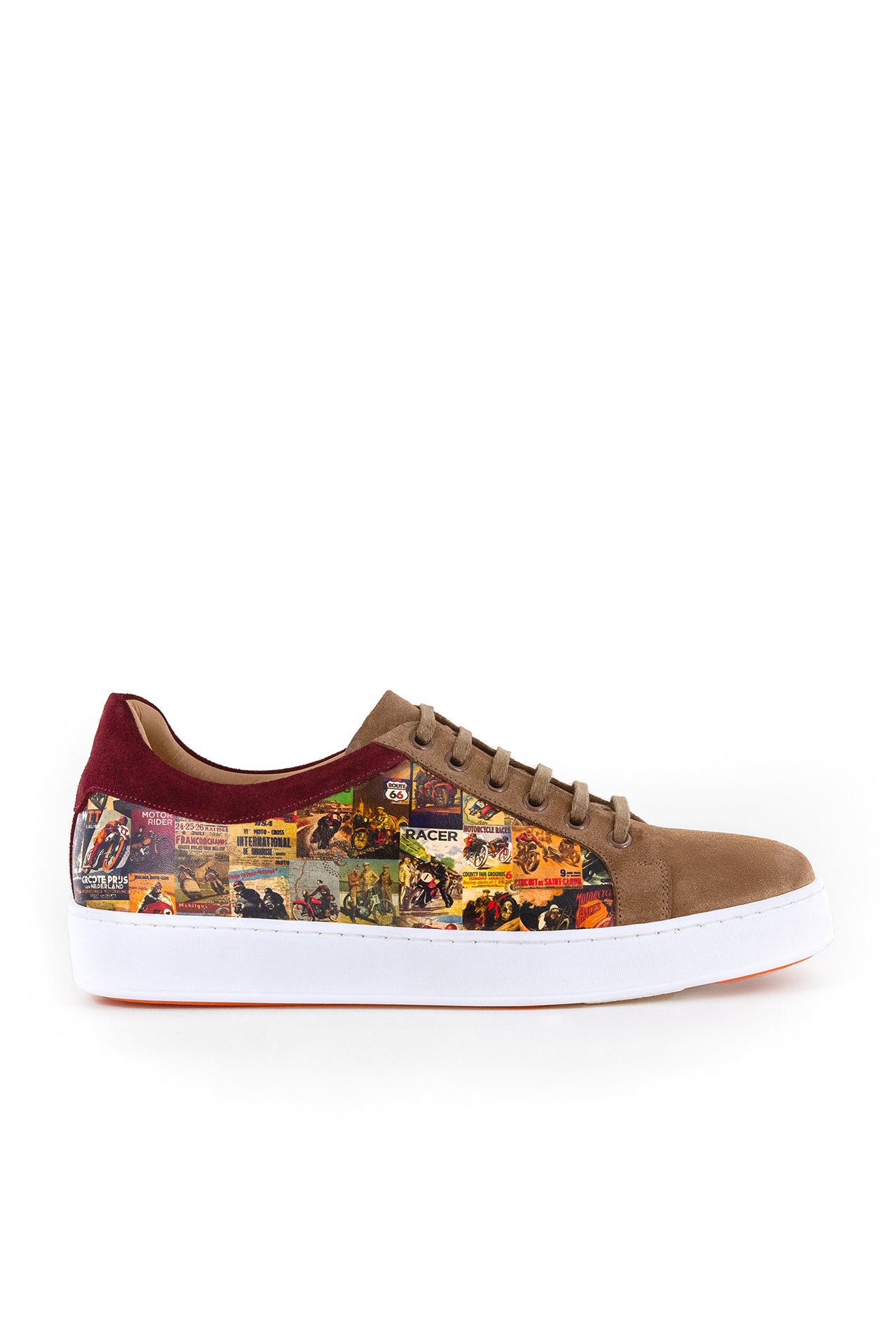 MOTOR RACE PRINT SUEDE AND LEATHER SNEAKERS