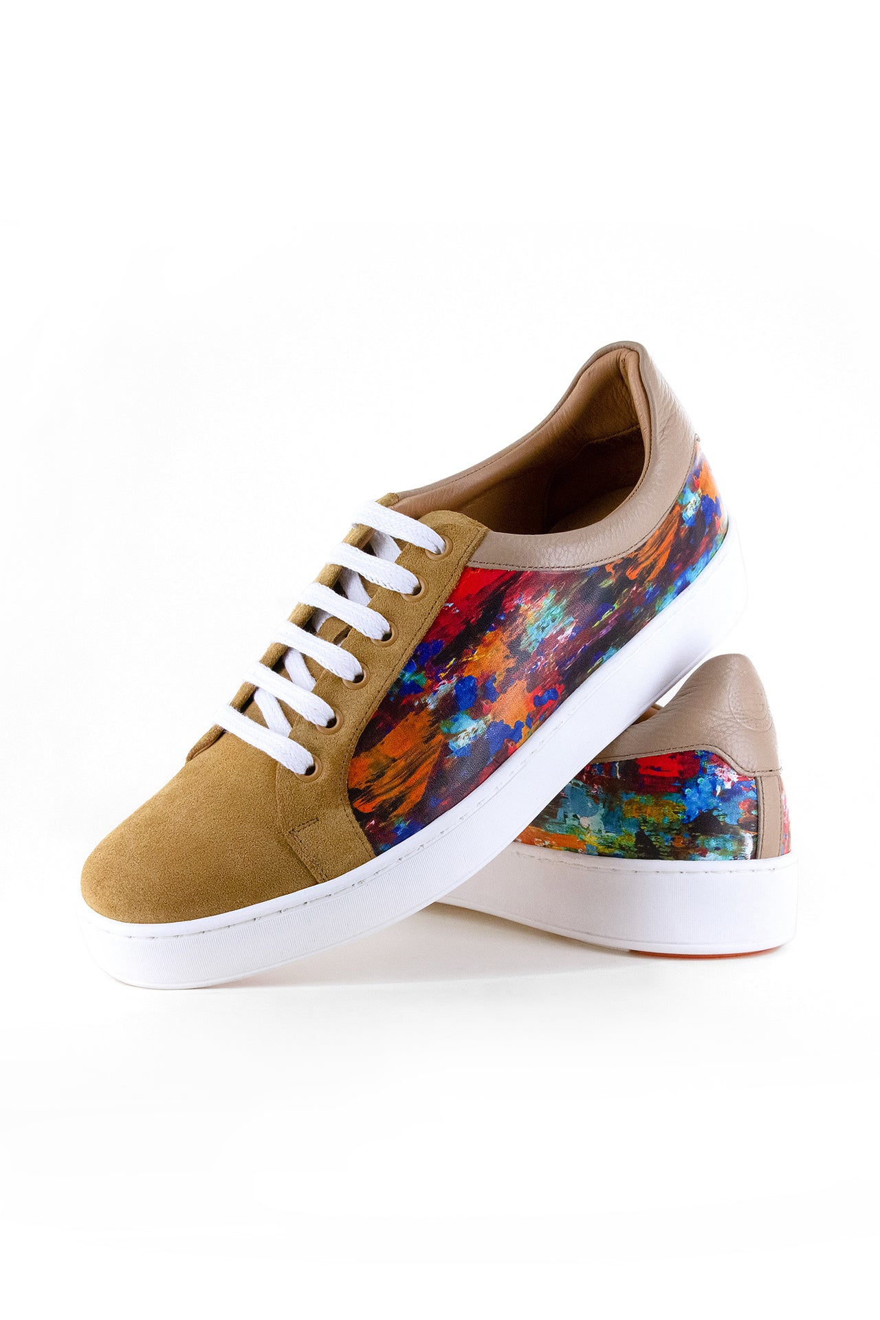 PAINT BRUSH PRINT SUEDE AND LEATHER SNEAKERS