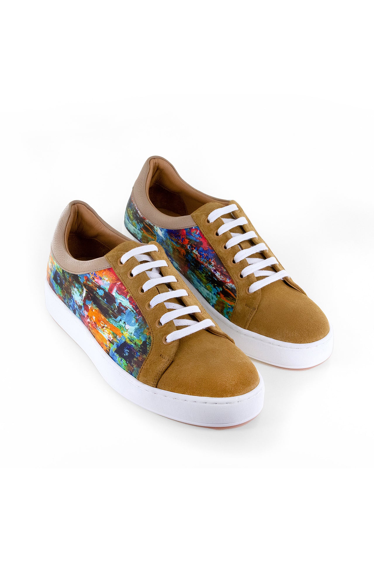 PAINT BRUSH PRINT SUEDE AND LEATHER SNEAKERS