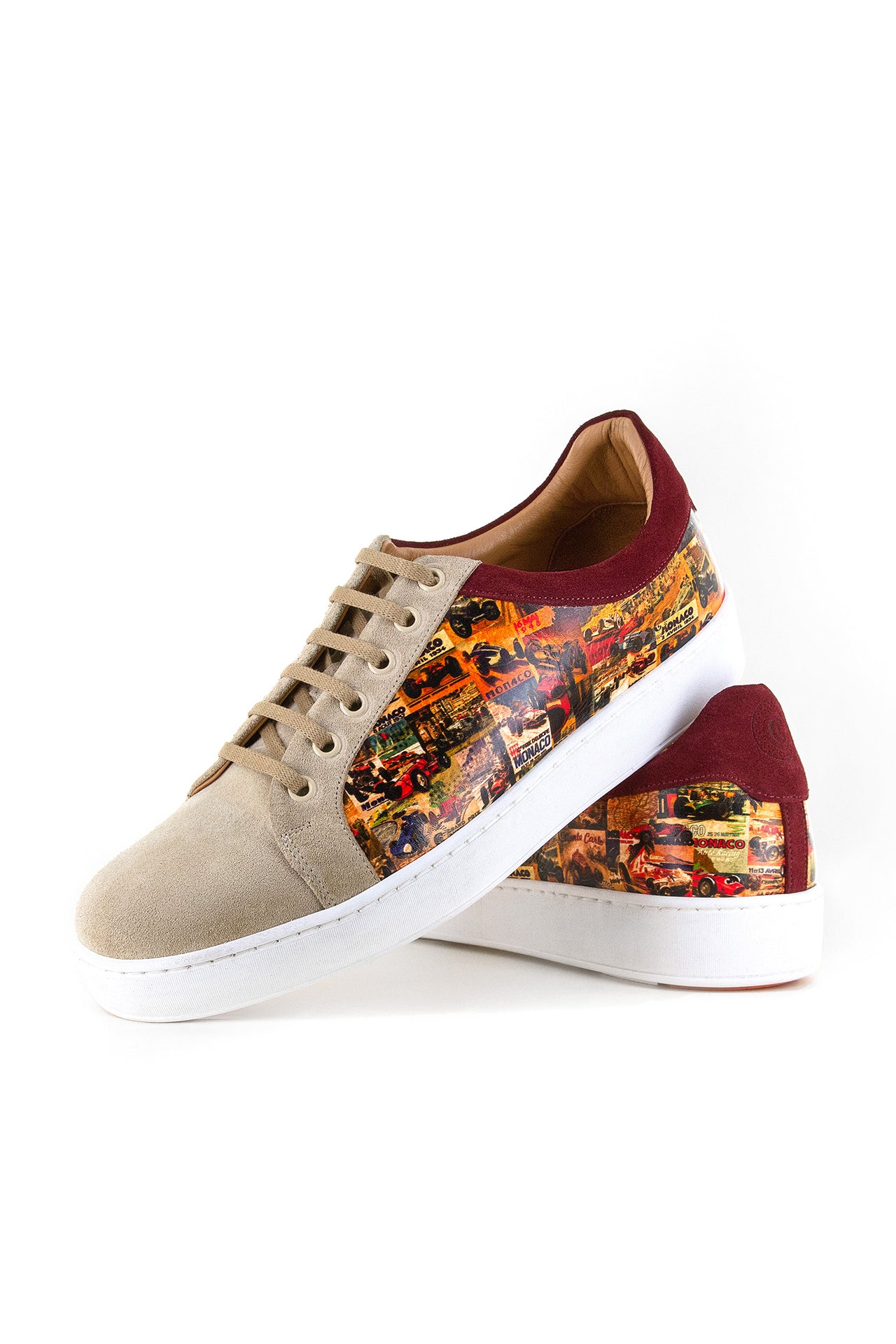 MONACO PRINT SUEDE AND LEATHER SNEAKER