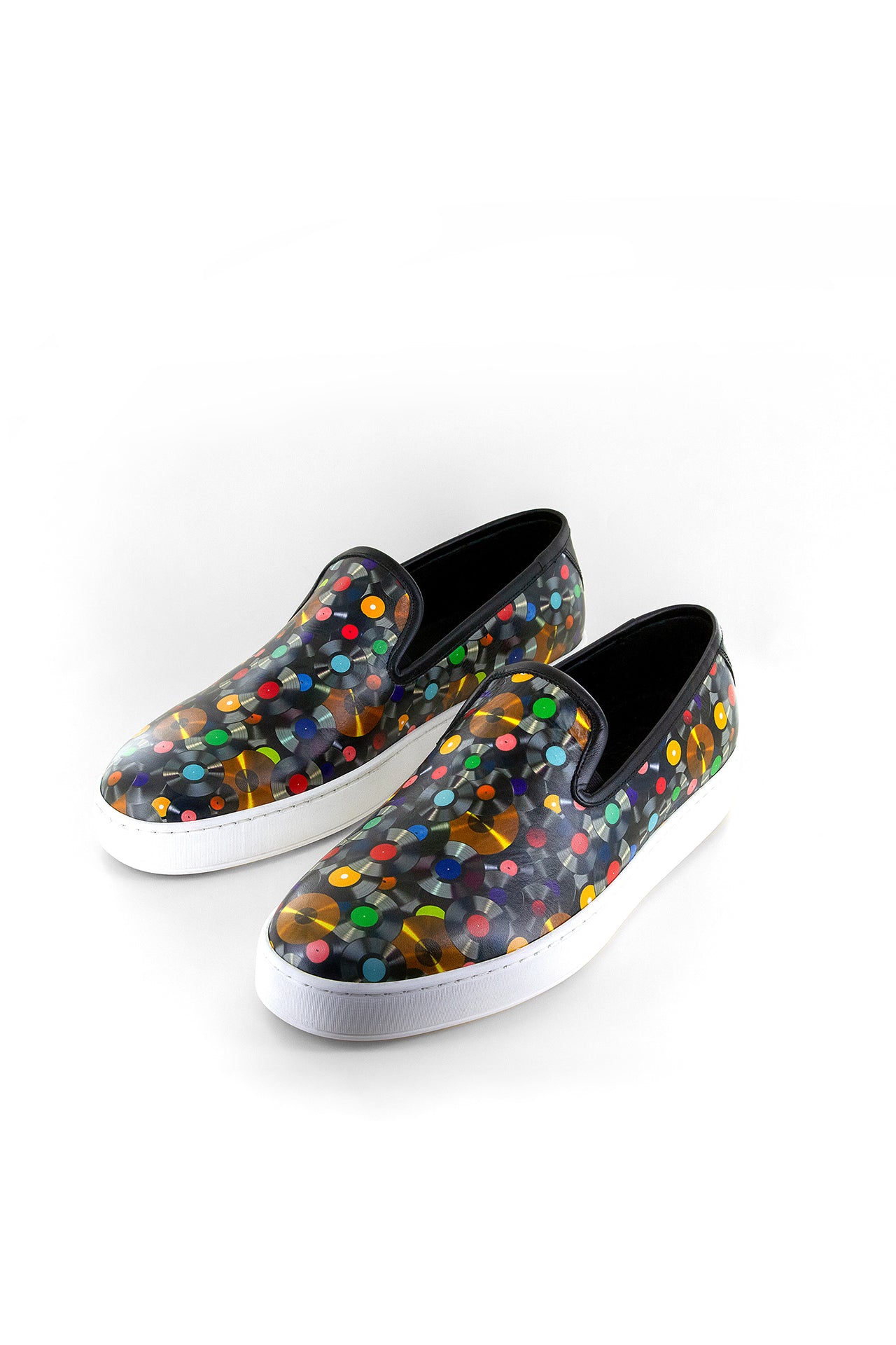 VINYL DISC PRINTED SLIP ON LEATHER SNEAKERS