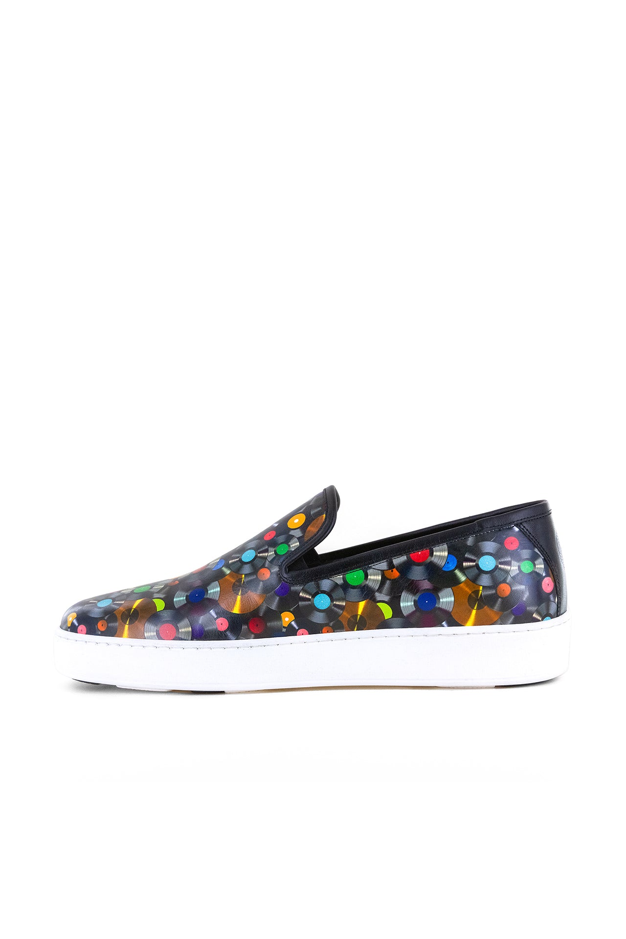 VINYL DISC PRINTED SLIP ON LEATHER SNEAKERS