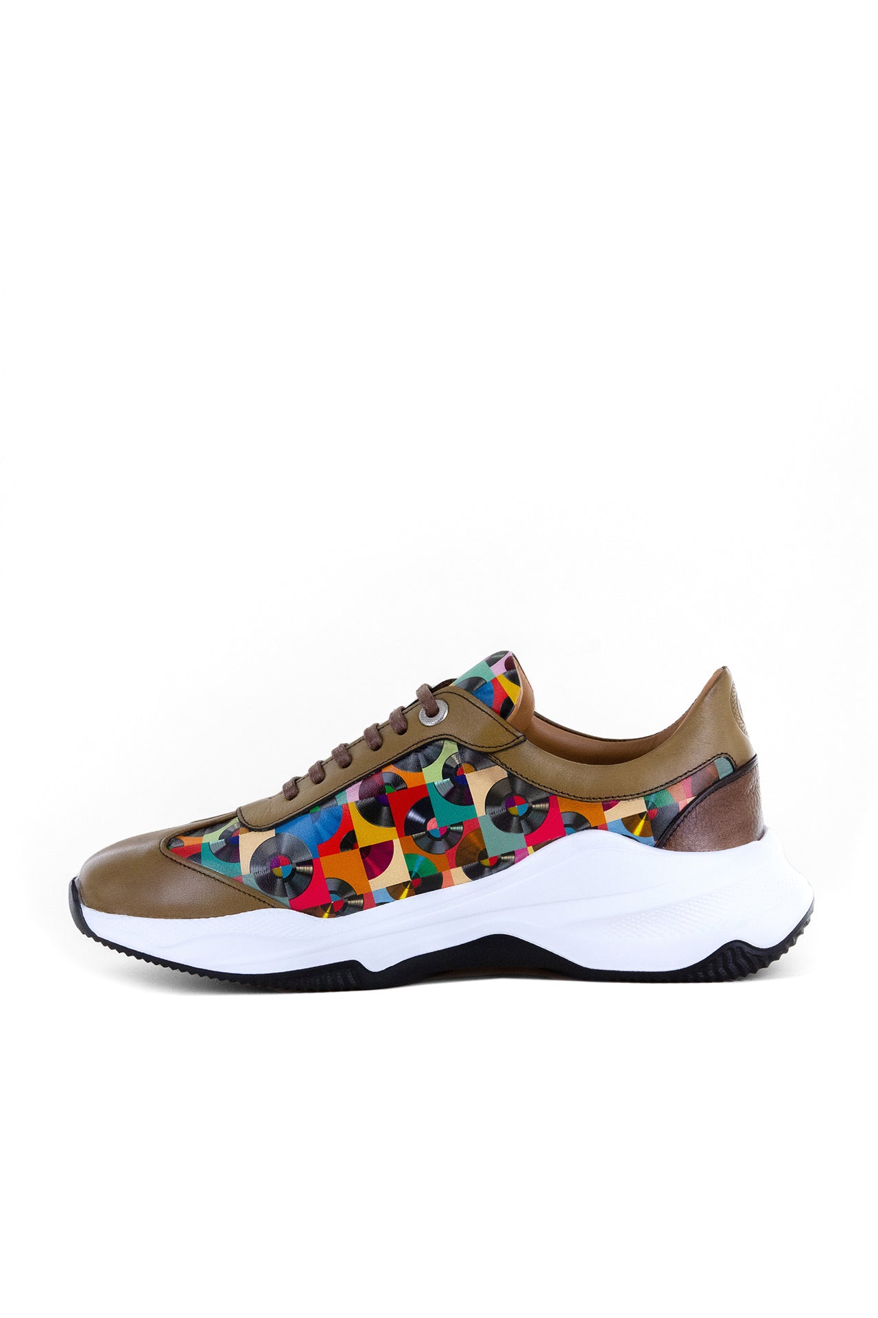 VINTAGE VINYL DISC PRINTED LEATHER TRAINERS