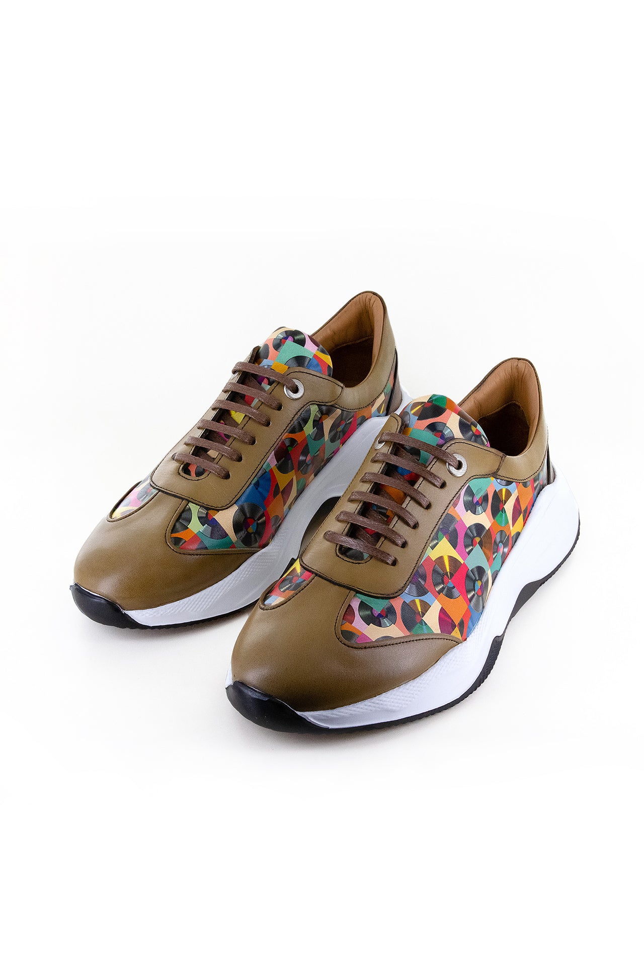 VINTAGE VINYL DISC PRINTED LEATHER TRAINERS