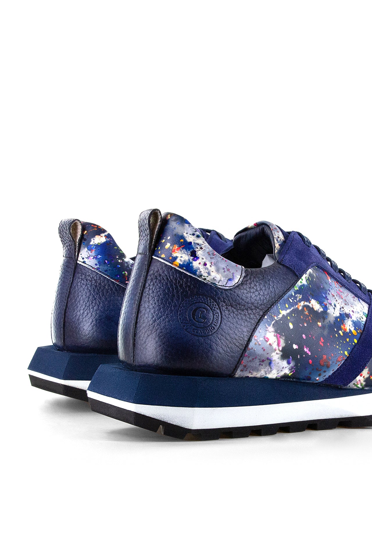 PAINT SPLASH PRINTED LEATHER AND SUEDE TRAINERS