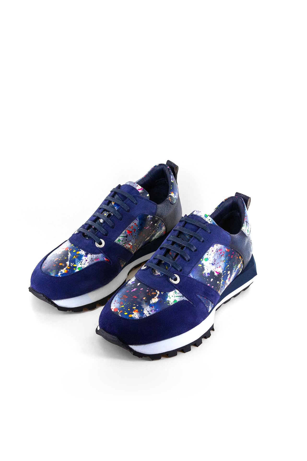 PAINT SPLASH PRINTED LEATHER AND SUEDE TRAINERS