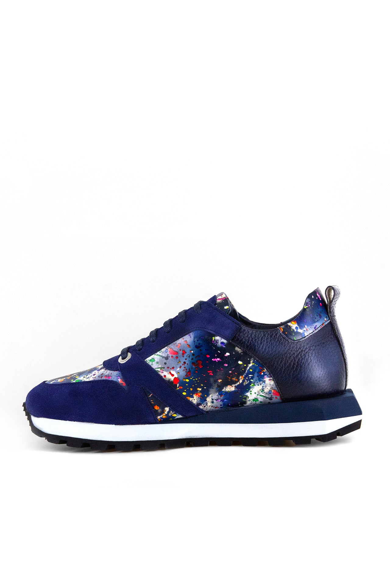 PAINT SPLASH PRINTED LEATHER AND SUEDE TRAINERS