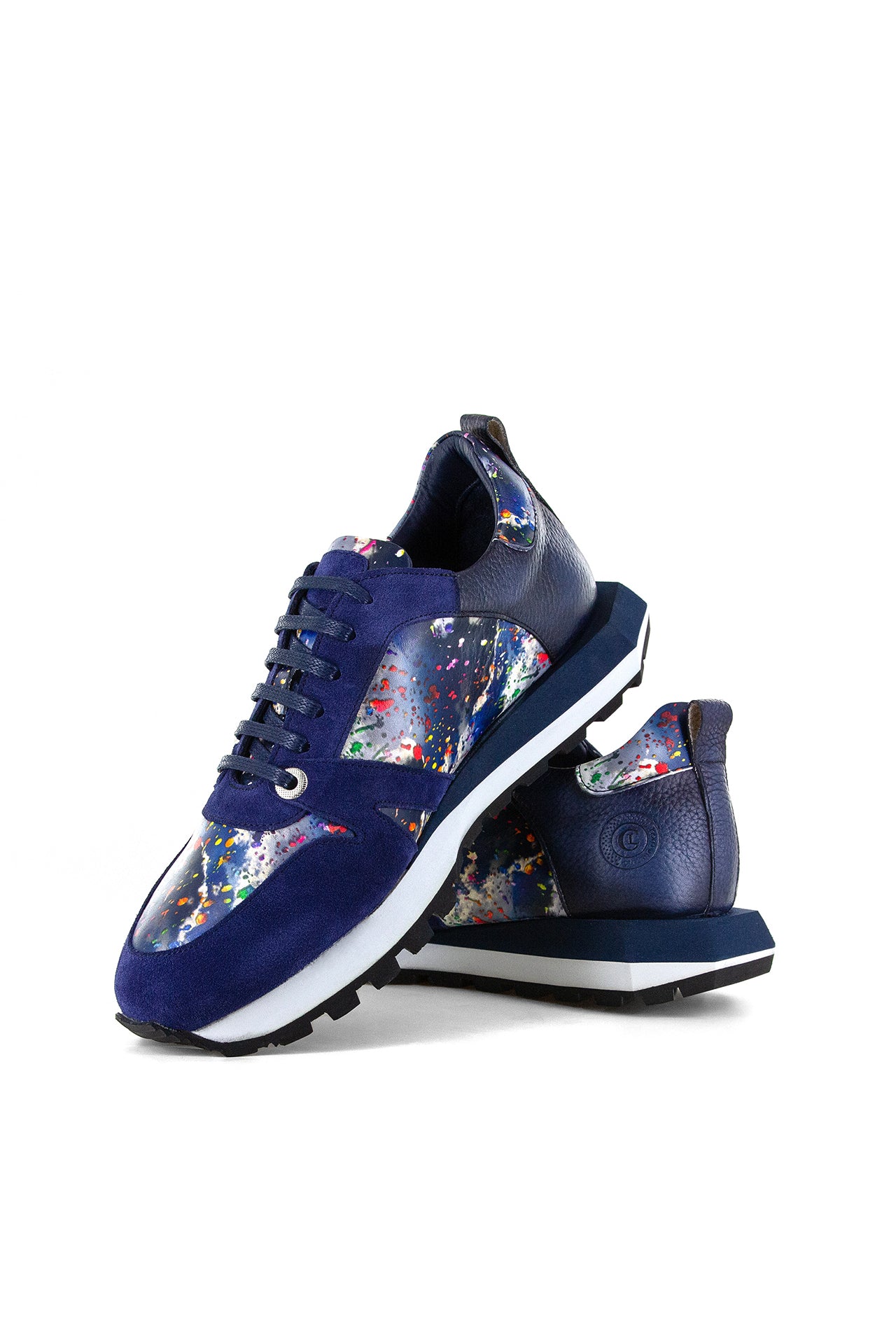 PAINT SPLASH PRINTED LEATHER AND SUEDE TRAINERS