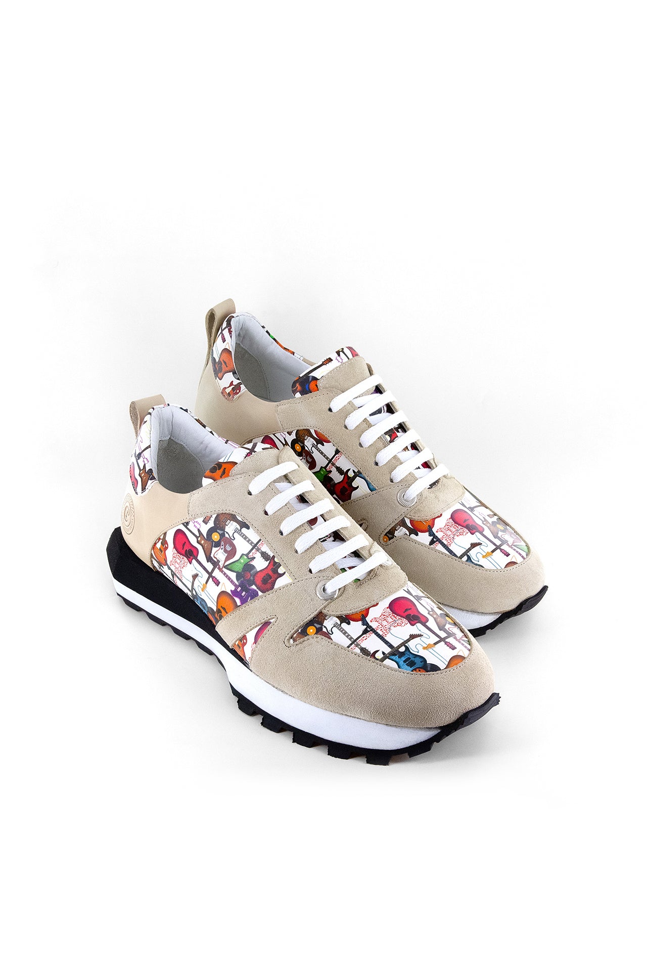 GUITAR PRINTED LEATHER AND SUEDE TRAINERS