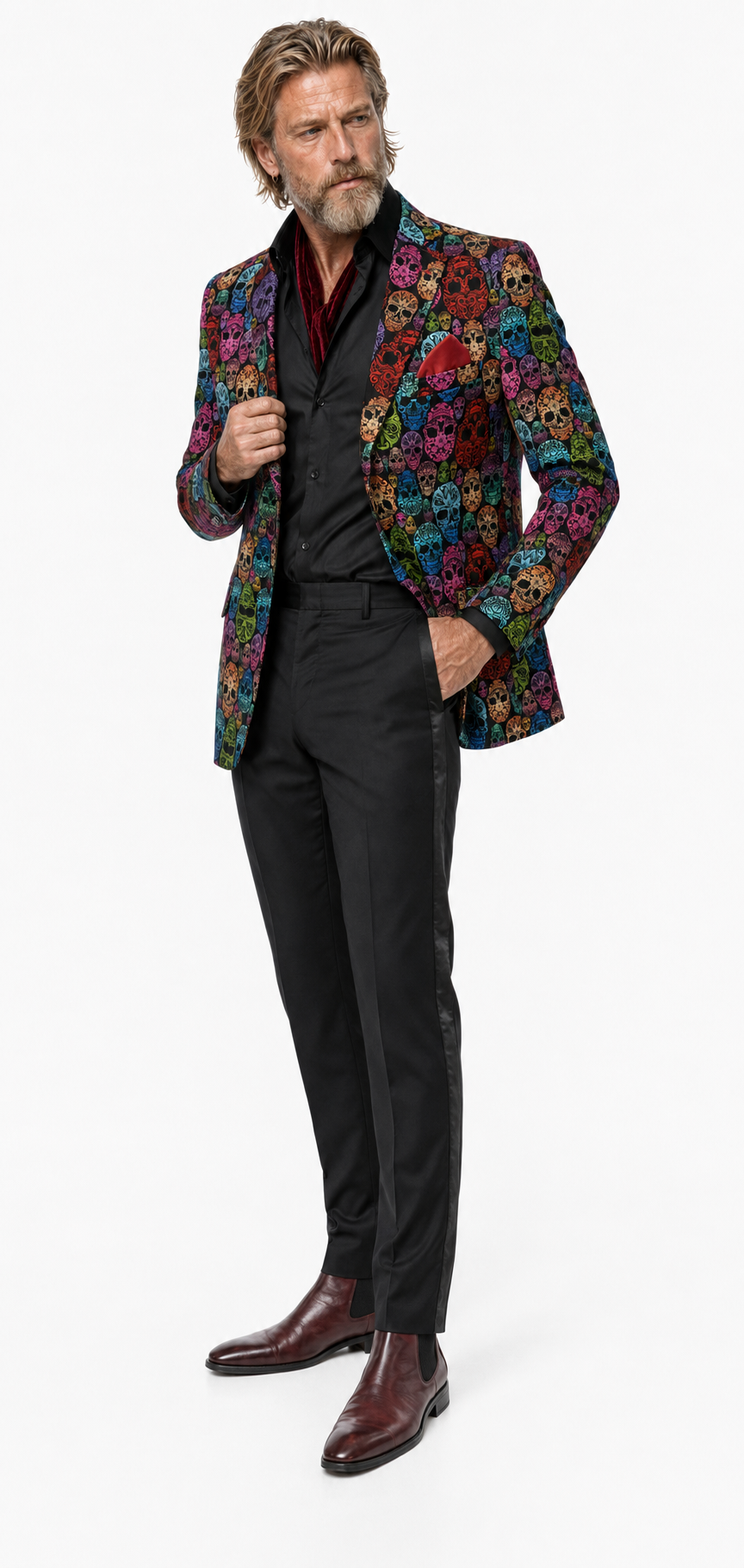 Multicolour Ornamental Skull Print Blazer