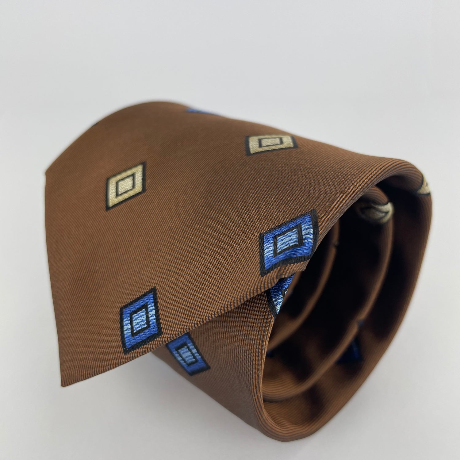 Silk Brown & Blue Diamonds Neck-Tie