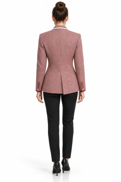 Claudio Lugli Womens Tailored Jacket CLWJ2601 in dusty rose, rear view on a model showing the shaped waist and centre back seam