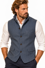 Navy Herringbone Sleeveless Jacket