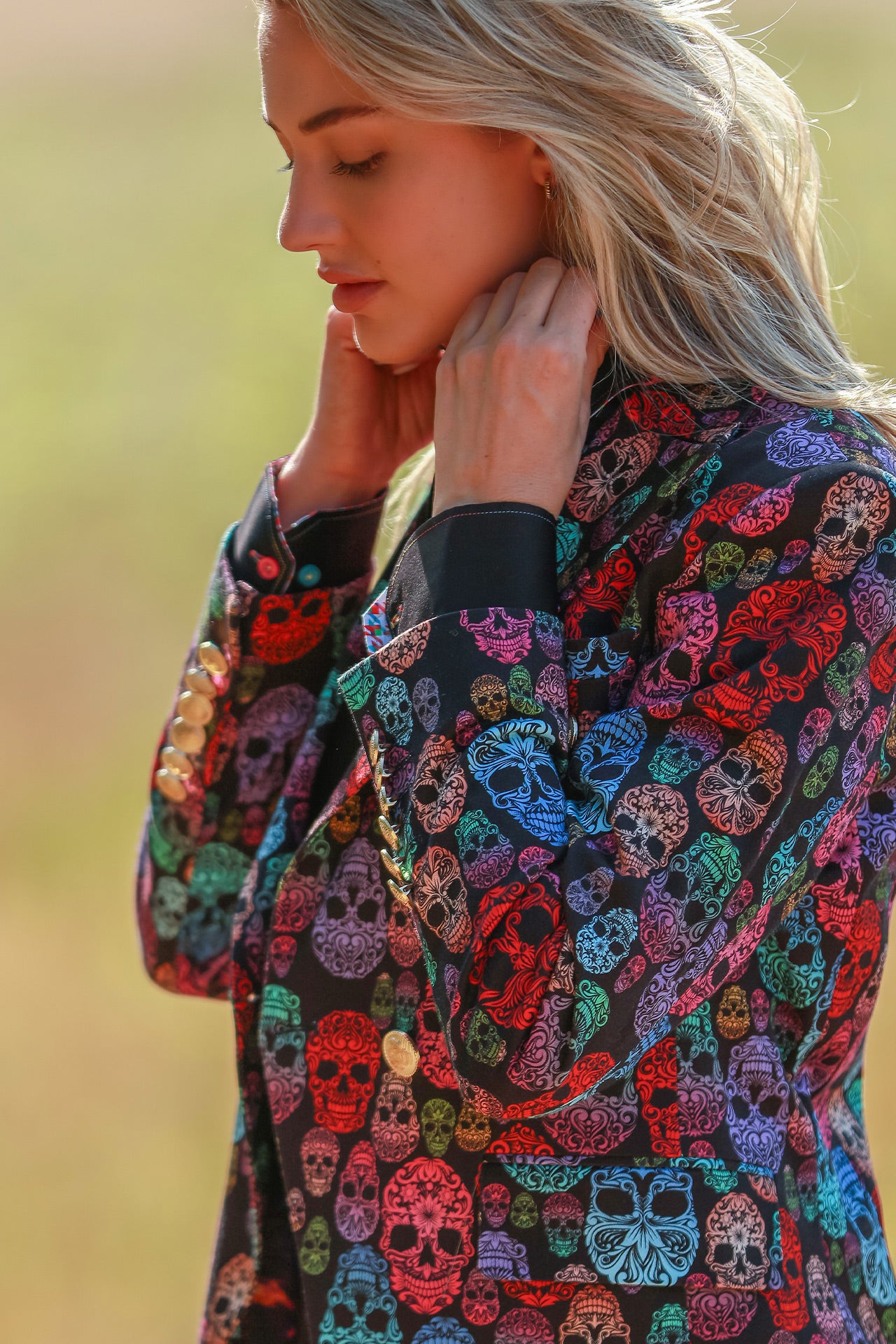 MULTICOLOUR SKULLS DOUBLE BREASTED PRINTED WOMENS JACKET