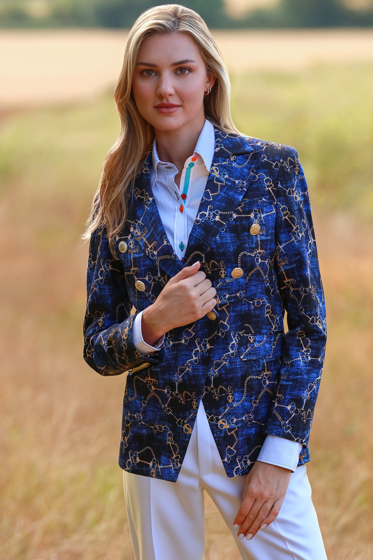 AZURE EQUESTRIENNE DOUBLE BREASTED PRINTED WOMENS JACKET