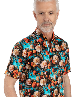 Aqua 3D Flowers Print Shirt - Claudio Lugli Shirts