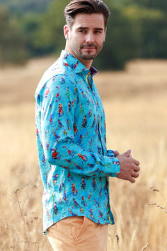 AQUA CIRCUS PARADE TENCEL PRINT SHIRT - Claudio Lugli Shirts