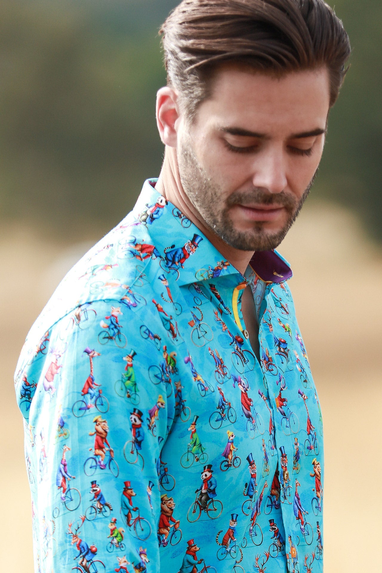AQUA CIRCUS PARADE TENCEL PRINT SHIRT - Claudio Lugli Shirts