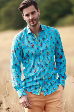 AQUA CIRCUS PARADE TENCEL PRINT SHIRT - Claudio Lugli Shirts