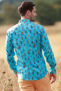 AQUA CIRCUS PARADE TENCEL PRINT SHIRT - Claudio Lugli Shirts