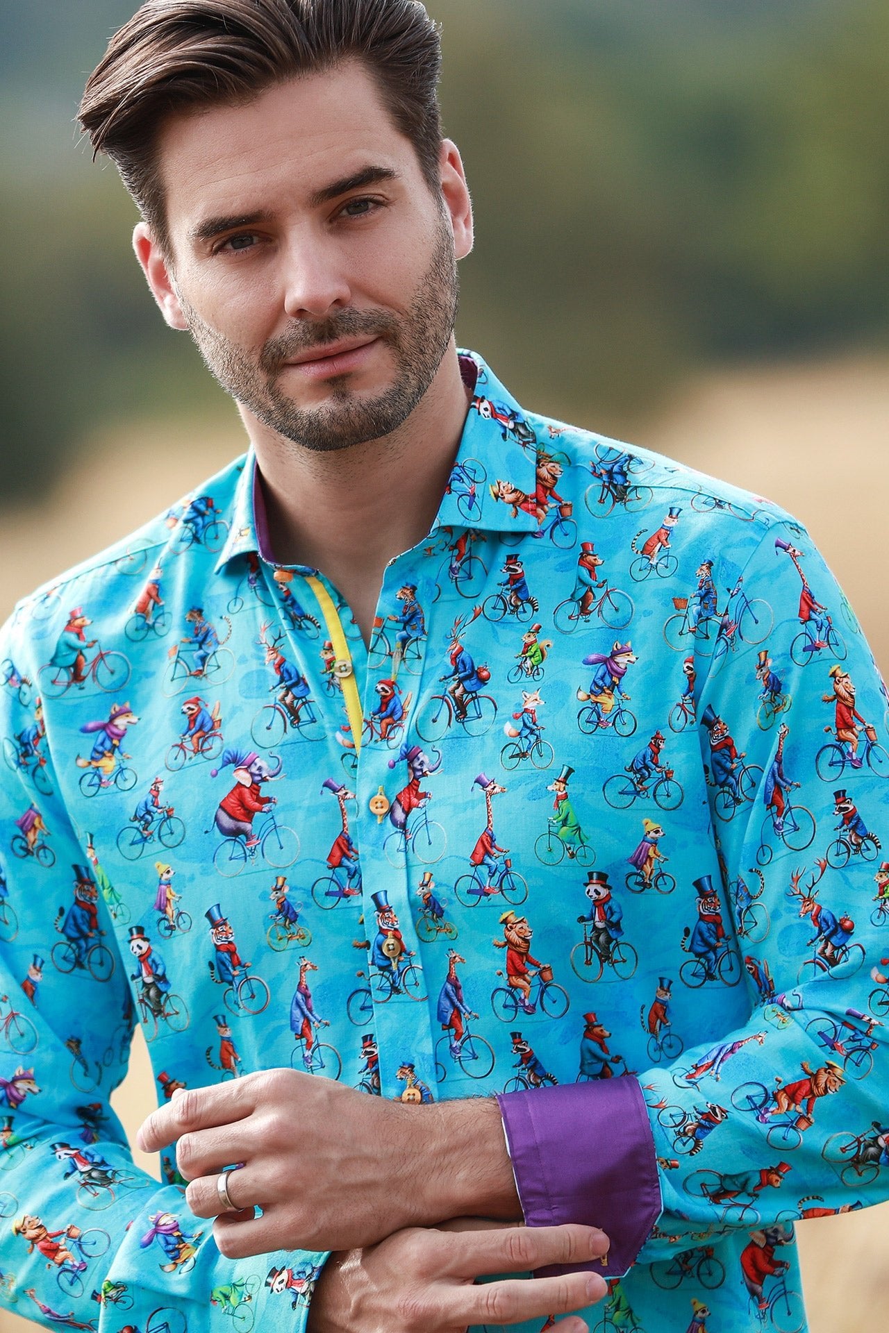 AQUA CIRCUS PARADE TENCEL PRINT SHIRT - Claudio Lugli Shirts