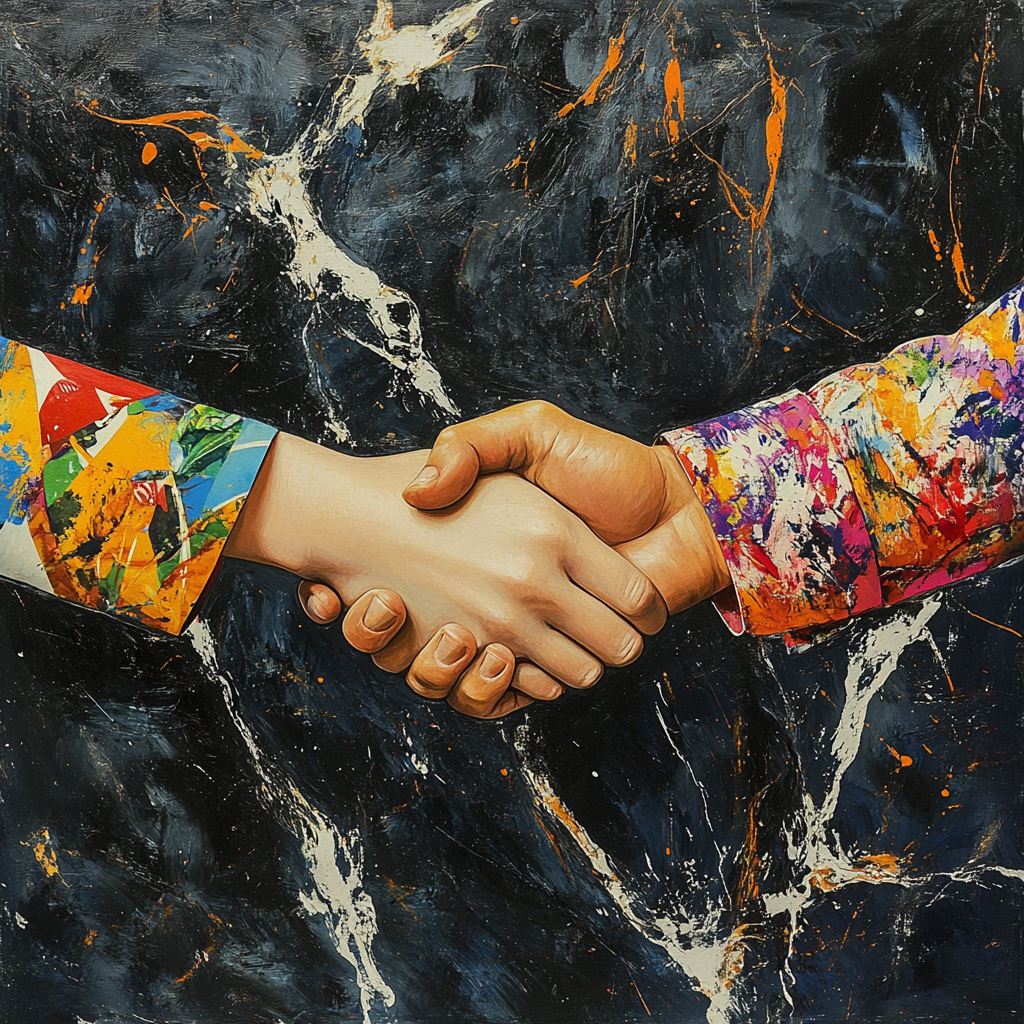 Claudio Lugli — hands painted in print, a handshake between maker and wearer