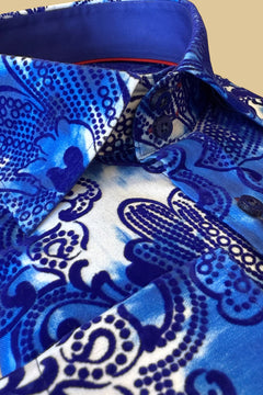 BIG FLORAL FLOCKING SHIRT WITH TIE - DYE SILHOUETTE LUXURY TEXTURED FINISH - Claudio Lugli Shirts