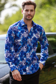 BIG FLORAL FLOCKING SHIRT WITH TIE - DYE SILHOUETTE LUXURY TEXTURED FINISH - Claudio Lugli Shirts