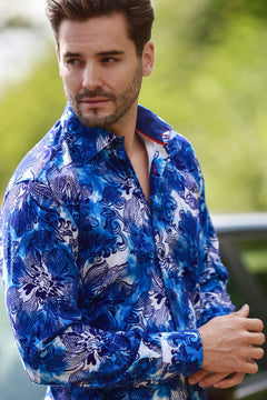 BIG FLORAL FLOCKING SHIRT WITH TIE - DYE SILHOUETTE LUXURY TEXTURED FINISH - Claudio Lugli Shirts