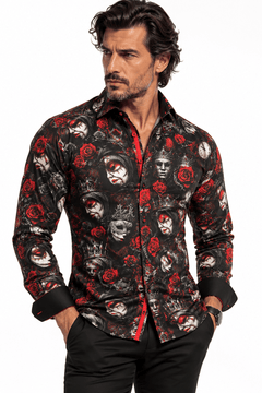 Black Day of the Dead Print Shirt - Claudio Lugli Shirts