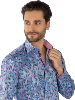 Blue Tie Dye Flowers Print Shirt - Claudio Lugli Shirts