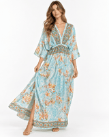 Boho Blue Floral Maxi Dress - Claudio Lugli Shirts