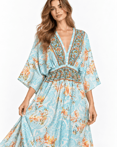 Boho Blue Floral Maxi Dress - Claudio Lugli Shirts