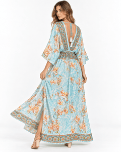 Boho Blue Floral Maxi Dress - Claudio Lugli Shirts