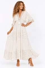 BOHO DITSY FLORAL KIMONO SLEEVE TIERED MAXI DRESS - Claudio Lugli Shirts
