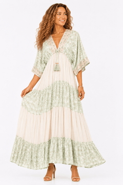 BOHO DITSY FLORAL KIMONO SLEEVE TIERED MAXI DRESS - Claudio Lugli Shirts
