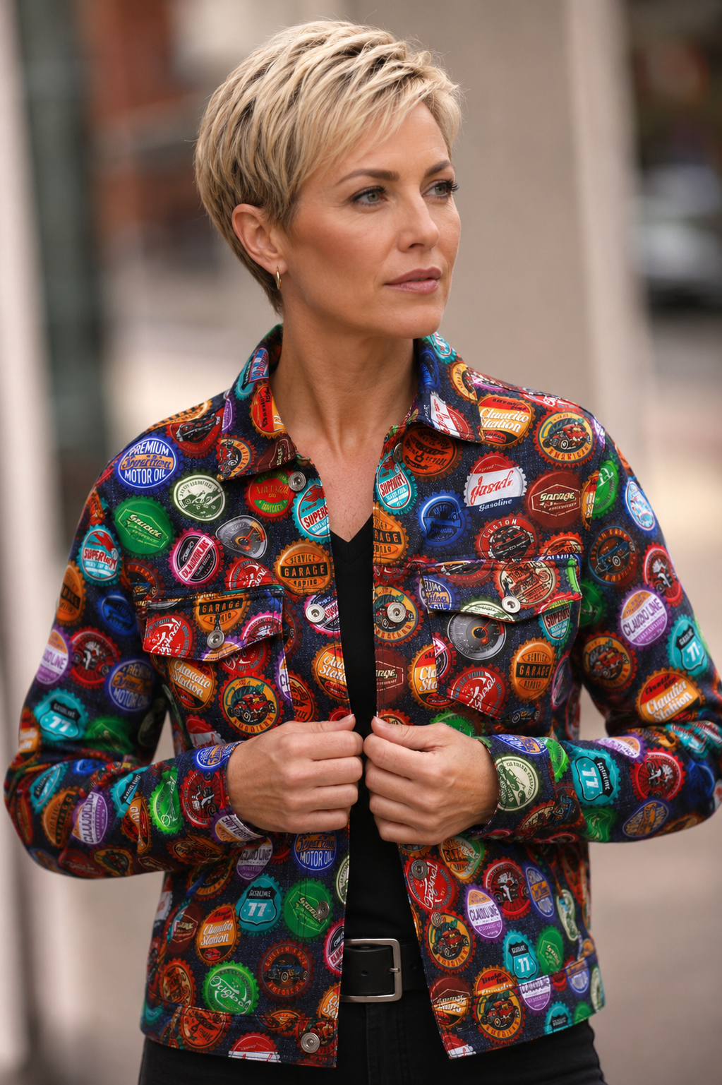 Bottle Cap Print Denim Cotton Shacket - Claudio Lugli Shirts