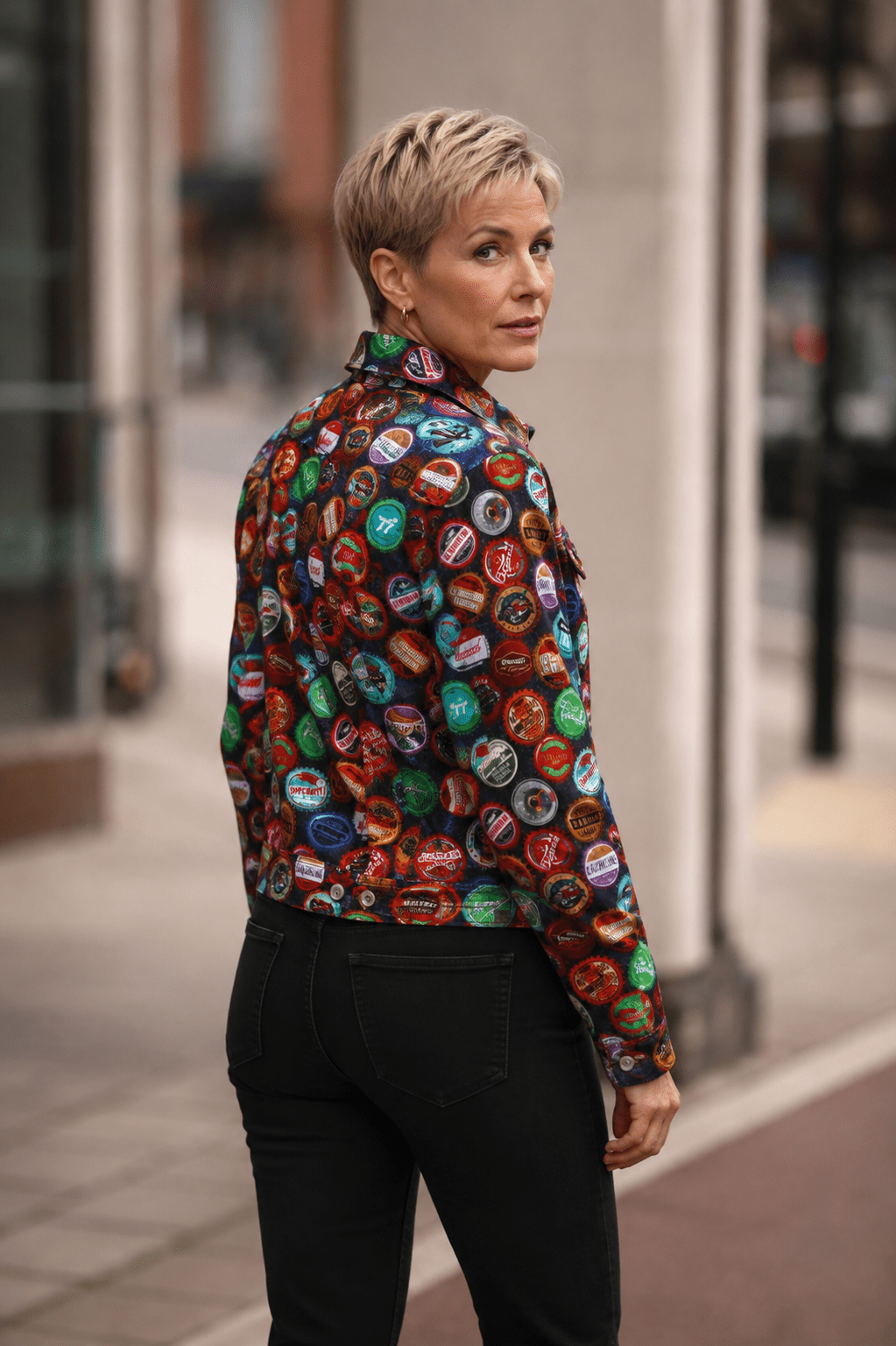 Bottle Cap Print Denim Cotton Shacket - Claudio Lugli Shirts