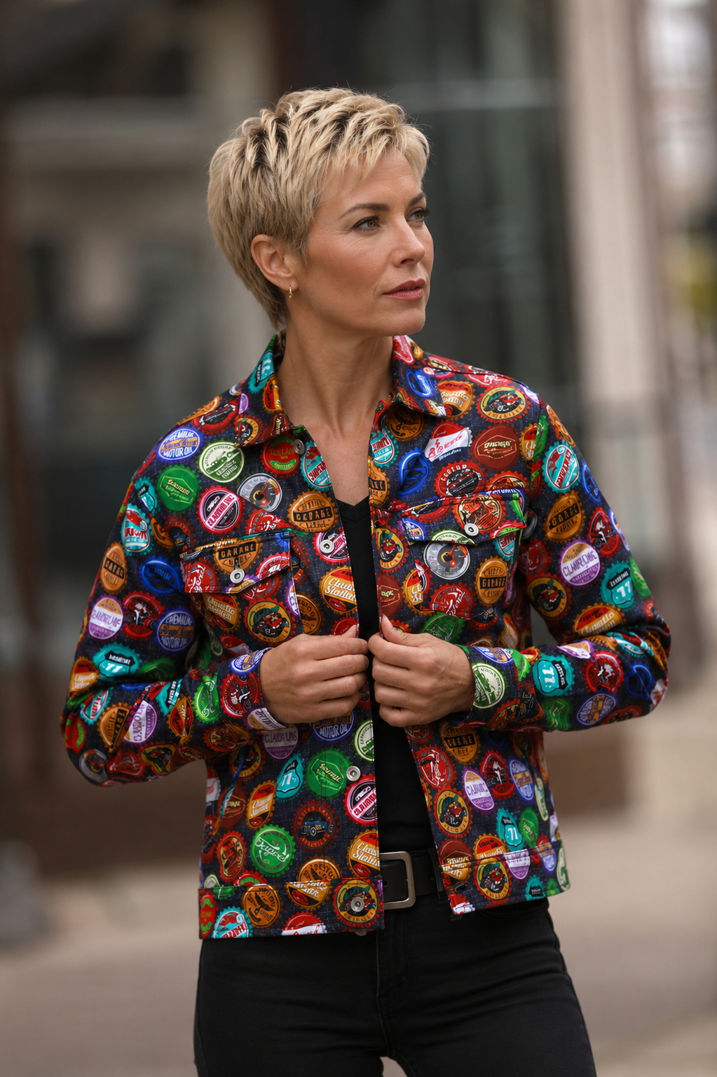 Bottle Cap Print Denim Cotton Shacket - Claudio Lugli Shirts