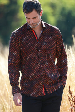 BRONZE FLORAL SHIMMER TENCEL PRINT SHIRT - Claudio Lugli Shirts