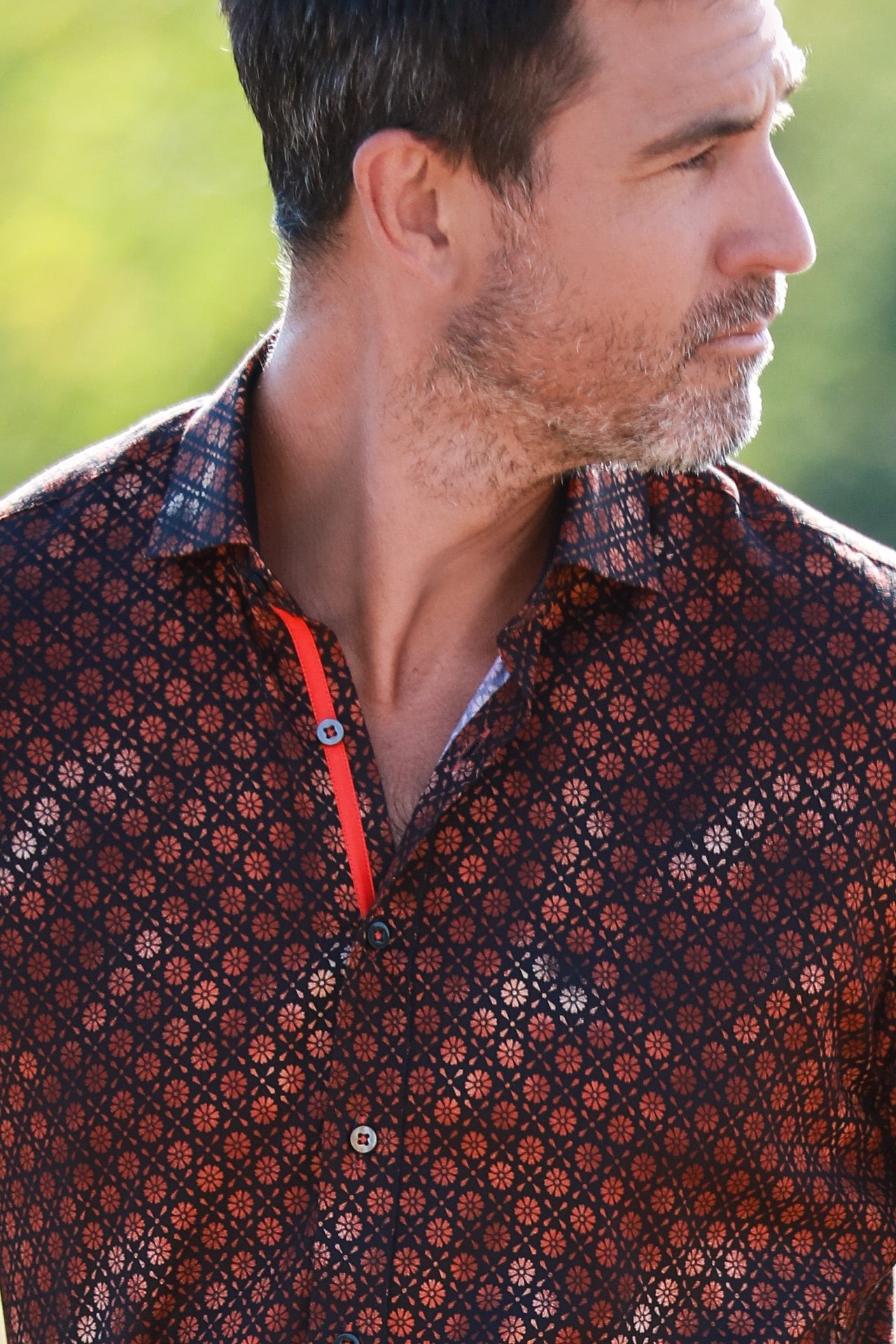 BRONZE FLORAL SHIMMER TENCEL PRINT SHIRT - Claudio Lugli Shirts