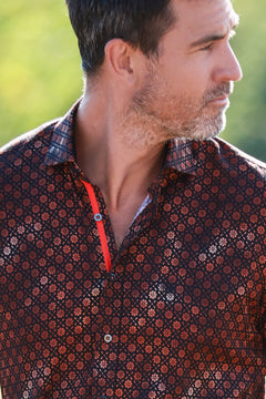 BRONZE FLORAL SHIMMER TENCEL PRINT SHIRT - Claudio Lugli Shirts