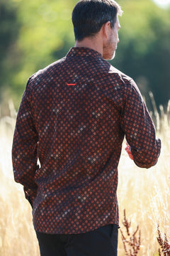 BRONZE FLORAL SHIMMER TENCEL PRINT SHIRT - Claudio Lugli Shirts