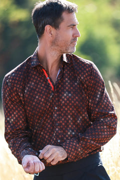 BRONZE FLORAL SHIMMER TENCEL PRINT SHIRT - Claudio Lugli Shirts