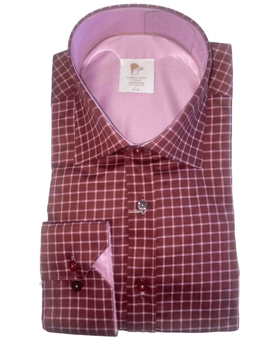 Brown Base Pink Check Shirt - Claudio Lugli Shirts