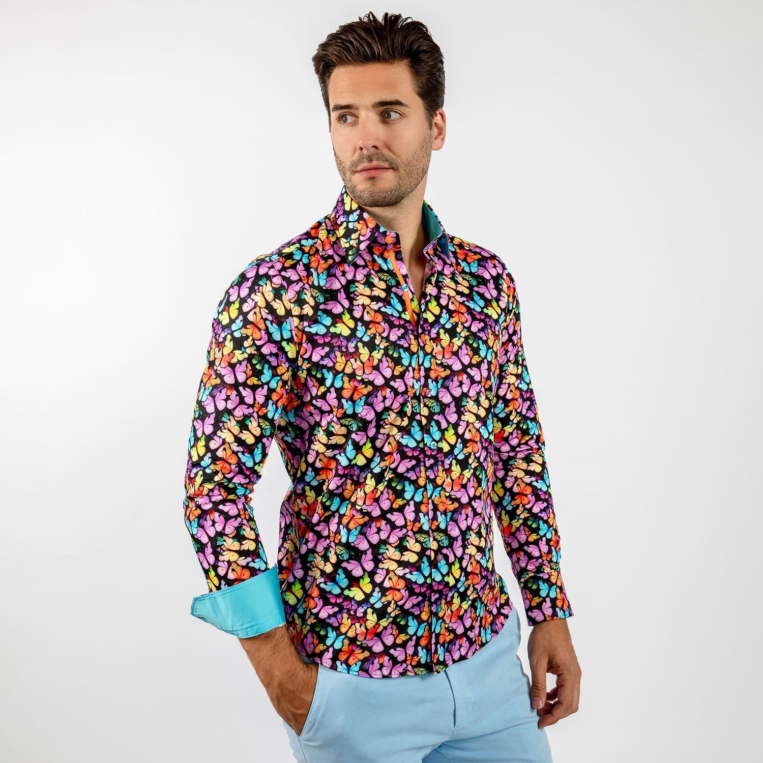 BUTTERFLIES MULTICOLOUR PRINT SHIRT - Premium Men's Patterned Shirt by Claudio Lugli | Bold Design, Tailored Fit, Best Printed Shirts