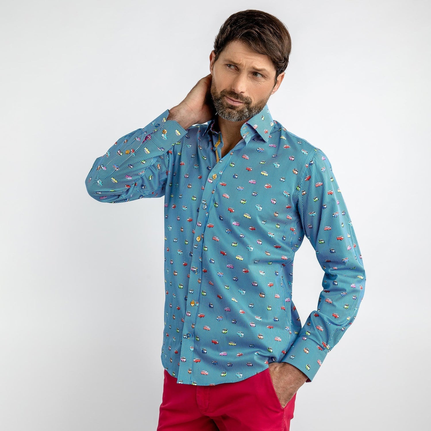 CAMPERVAN STRIPE PRINT SHIRT - Premium Men's Patterned Shirt by Claudio Lugli | Bold Design, Tailored Fit, Best Printed Shirts